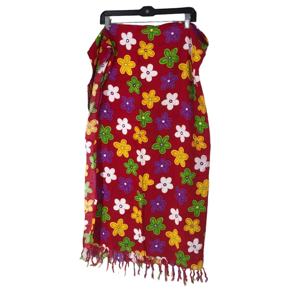 Vibrant Swimsuit Sarong Coverup by Beachwear; Red Floral Wrap Around